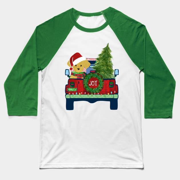 Cute Preppy Golden Retriever Christmas Jeep Baseball T-Shirt by EMR_Designs